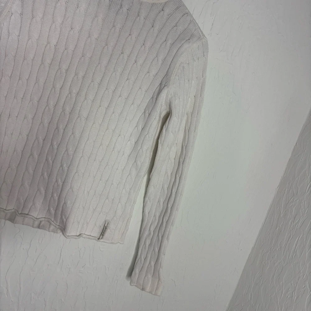 Ralph Lauren Polo Jeans Cable Knit White Turtleneck Cotton Sweater Size Large - Picture 3 of 8